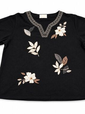 Alfred Dunner Petite Large Embroidered Floral Cotton Blend Top
